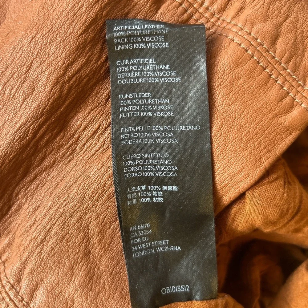Free People Brown Vegan Leather Moto Mini‎ Skirt with Belt Size 0